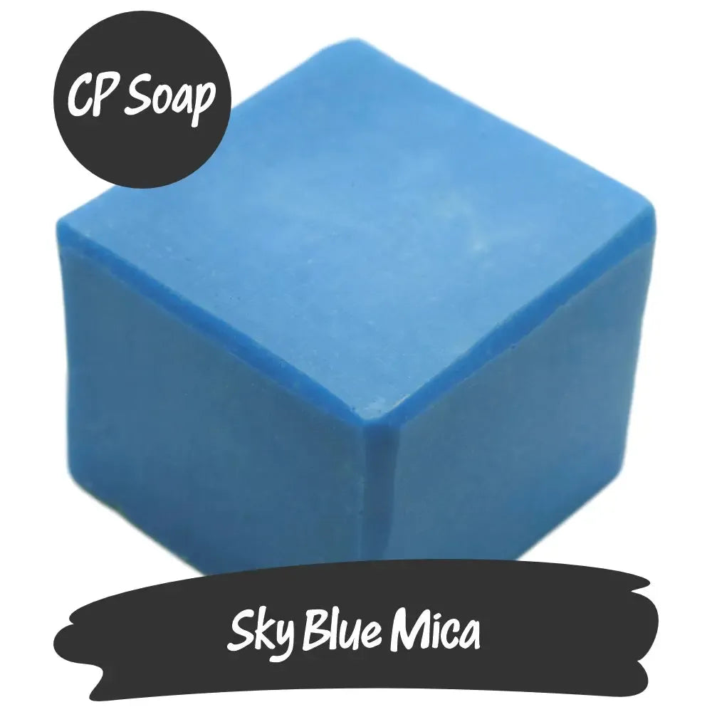 Sky Blue Mica CP soap showing sparkly light blue color reminiscent of a clear sky.