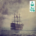 Weathered three-masted pirate ship in stormy sea, Somali Soul Fragrance Blend