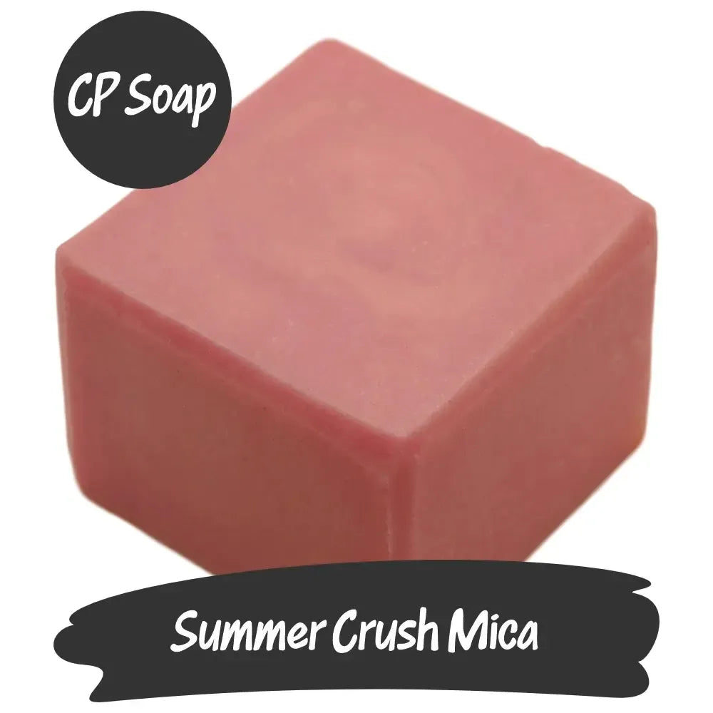 Square CP soap in Summer Crush Mica hue, a pink-orange color reflecting soft elegance and summer romance.