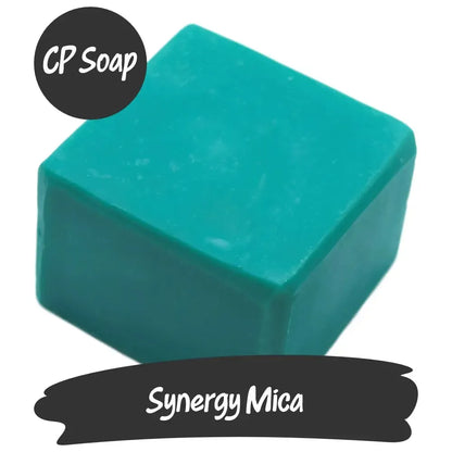 Synergy Mica blue-green CP soap cube showcasing vibrant turquoise color and smooth texture for creative projects.