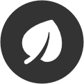 Minimalist leaf icon on a dark background, symbolizing nature and sustainability.