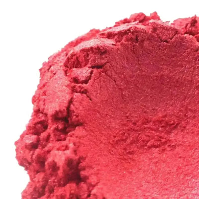 Heaped cherry red mica powder with satin sheen