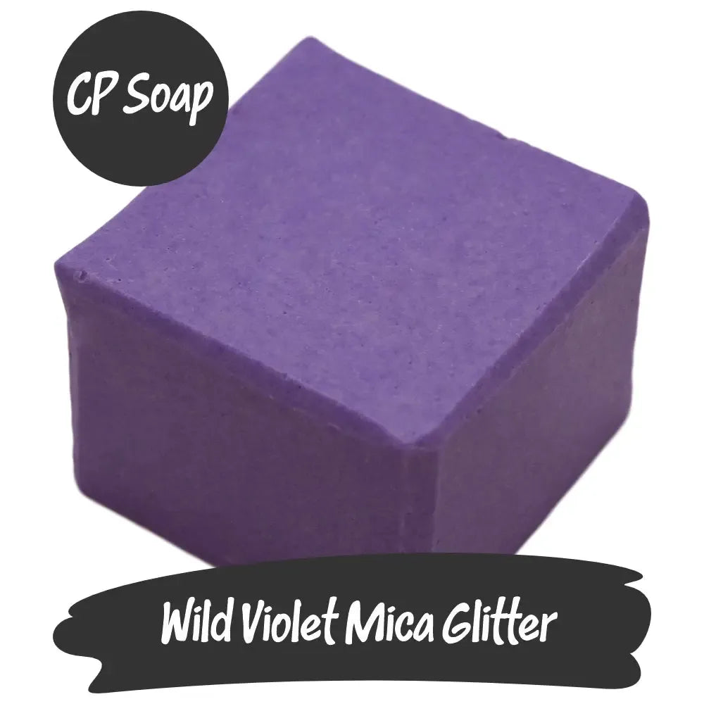 Wild Violet Mica Glitter in a vibrant purple CP soap cube, perfect for crafting and adding dazzling shimmer.