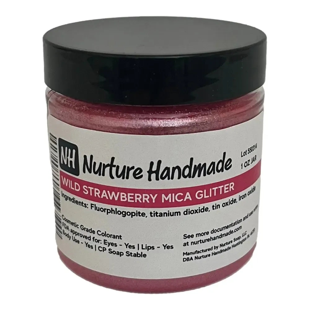 Wild Strawberry Mica Glitter jar by Nurture Handmade, pinkish-red shimmer