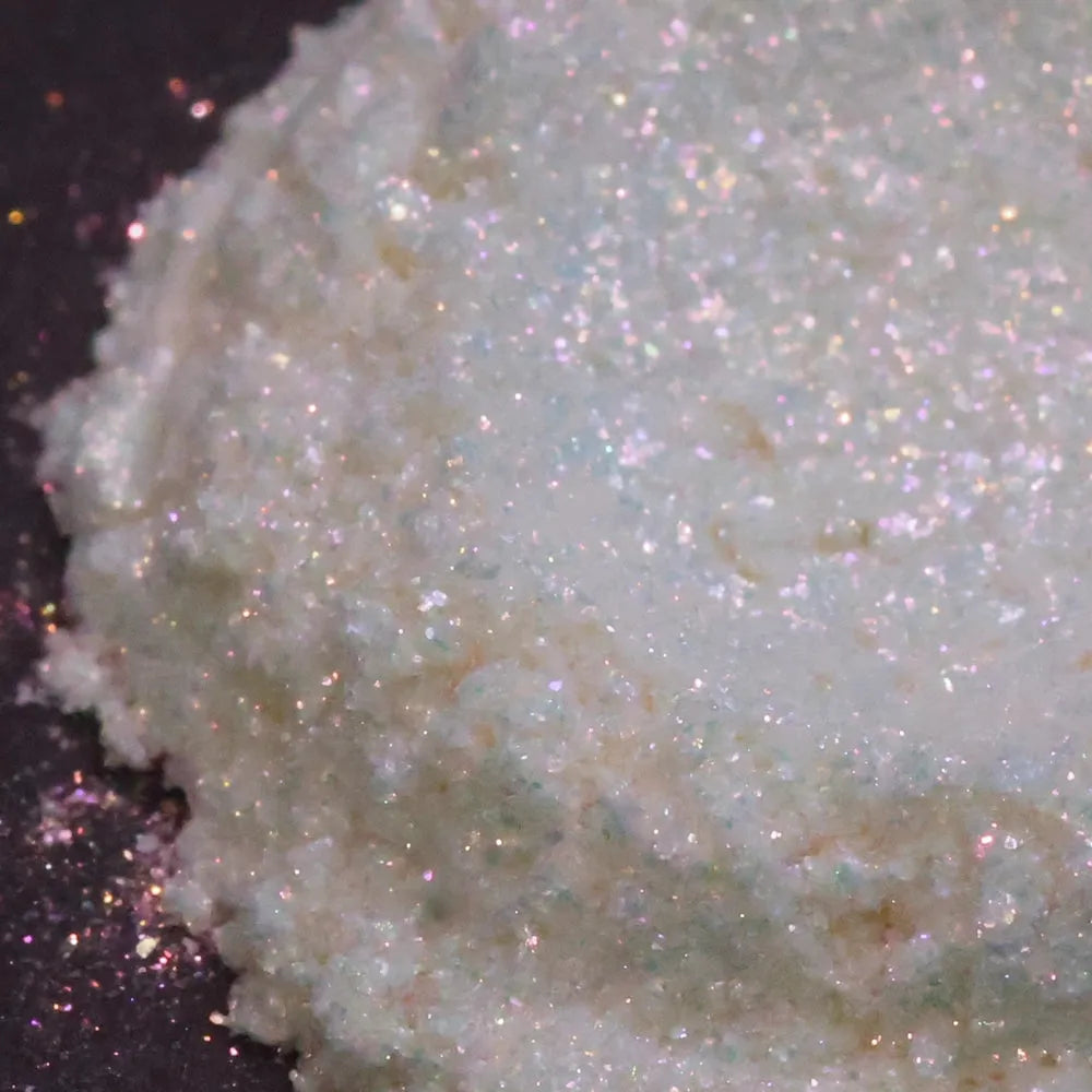 Sparkling white Winter Rose Mica Glitter with iridescent flecks