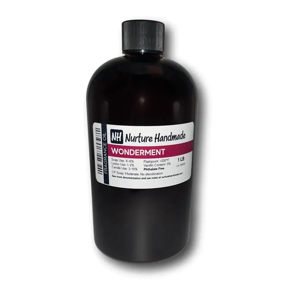 Bottle of Wonderment Fragrance Oil by Nurture Handmade, showcasing enchanting floral notes and elegant packaging.